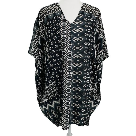 CARMEN MARC VALVO Resort Wear Black Top Tribal Aztec Oversize Swim Coverup XS/S - Picture 1 of 10